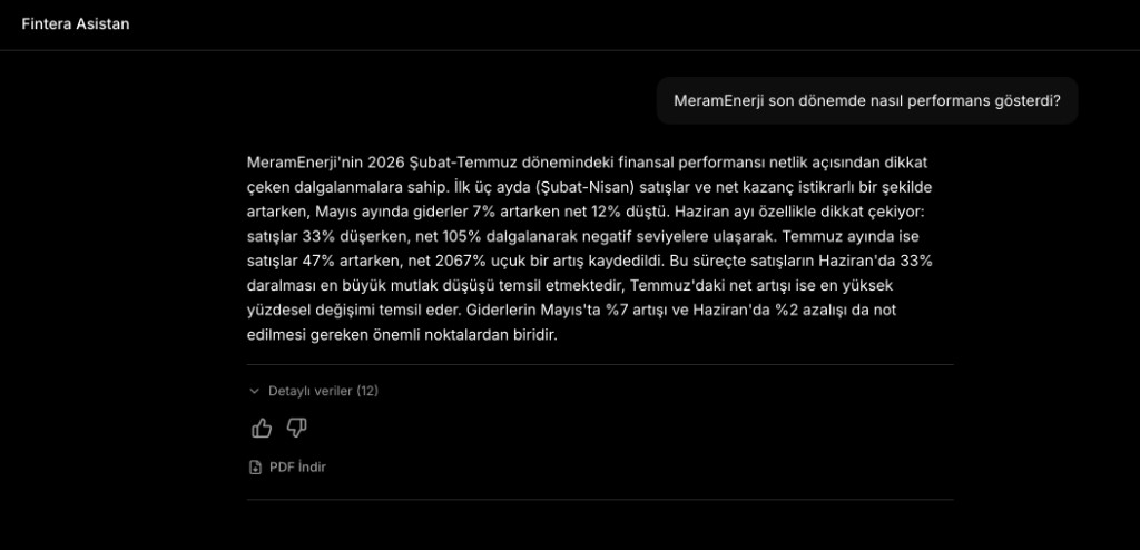 Fintera AI finansal analiz yanıtı