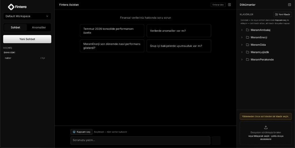 Fintera yapay zeka asistanı önizleme ekranı